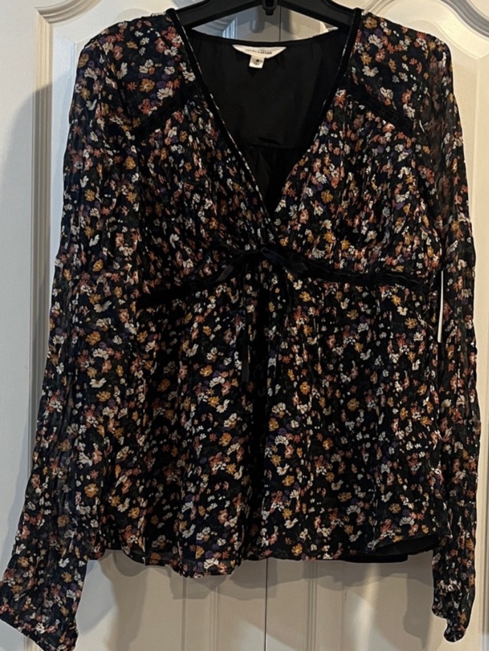 Lucky Brand Black Floral Peasant Blouse